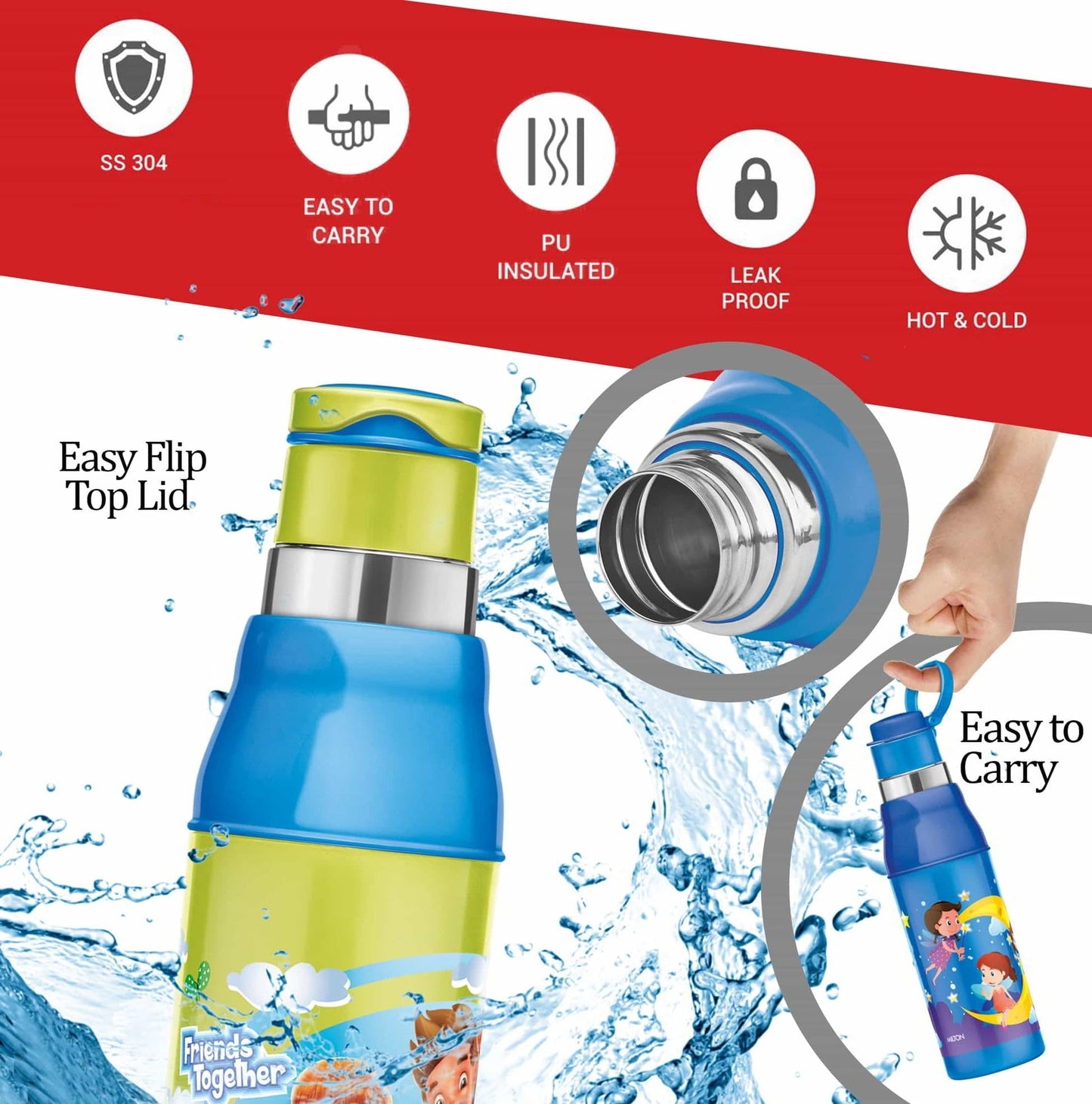 Spare Sipper Lid Compatible with Milton Kool Steelight Water Bottle (400ml/600ml) – Blue | Leak-Proof BPA-Replacement Cap | Secure Fit Bottle (Only Lid)