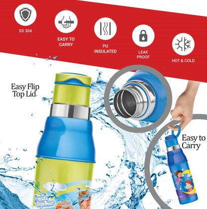 Replacement Assembly Lid Compatible with Milton Kool Steelight Water Bottle (400ml/600ml) – Blue | Leak-Proof BPA-Free Sipper Cap with Straw | Secure Fit Kids Bottle (Only Lid)