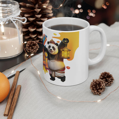 RF REDFOXX Ceramic Mug with Happy Diwali Design, 325 ml, Multicolour with Panda