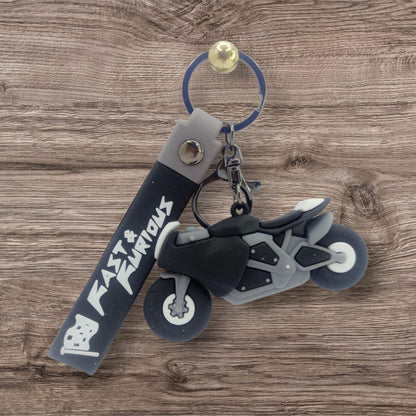 RF REDFOXX Fast & Furious Motorcycle Keychain, 3D Rubber Sports Bike Design, Black and Grey