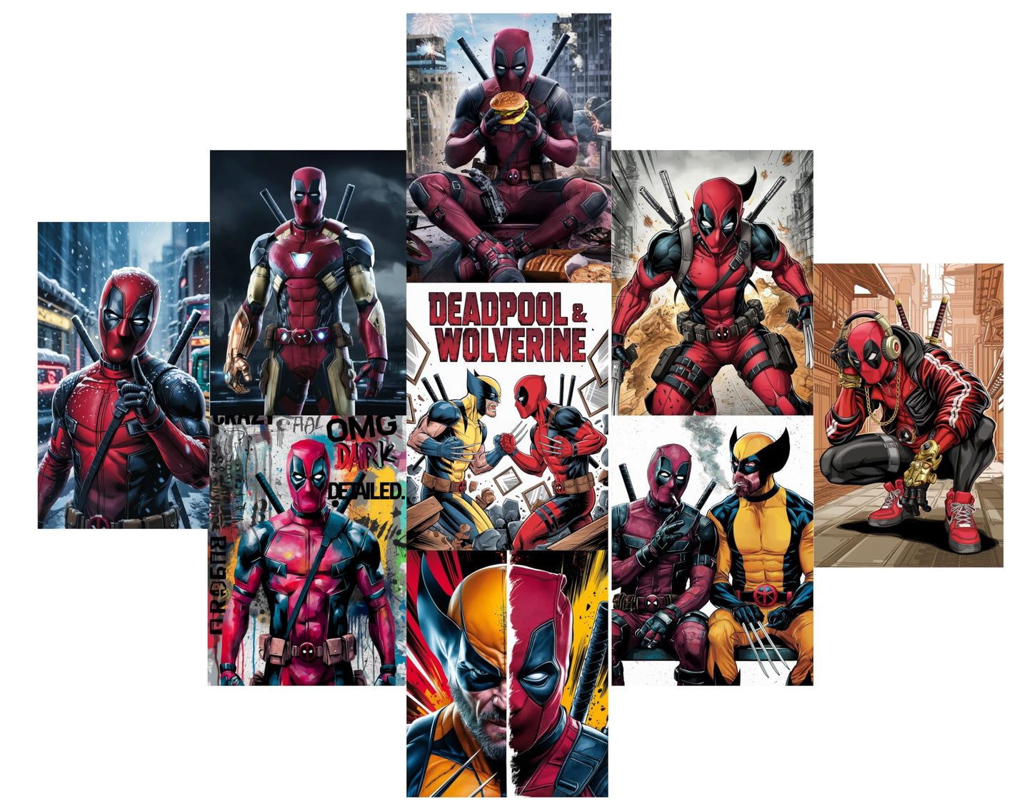 RF REDFOXX Deadpool & Wolverine Wall Poster Set – 9 PCS A4 Size (8.3" x 11.7") – Premium 210 GSM Comic Book Style Marvel Art Prints for Living Room, Bedroom & Office – Unframed Superhero Wall Decor