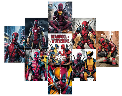 RF REDFOXX Deadpool & Wolverine Wall Poster Set – 9 PCS A4 Size (8.3" x 11.7") – Premium 210 GSM Comic Book Style Marvel Art Prints for Living Room, Bedroom & Office – Unframed Superhero Wall Decor